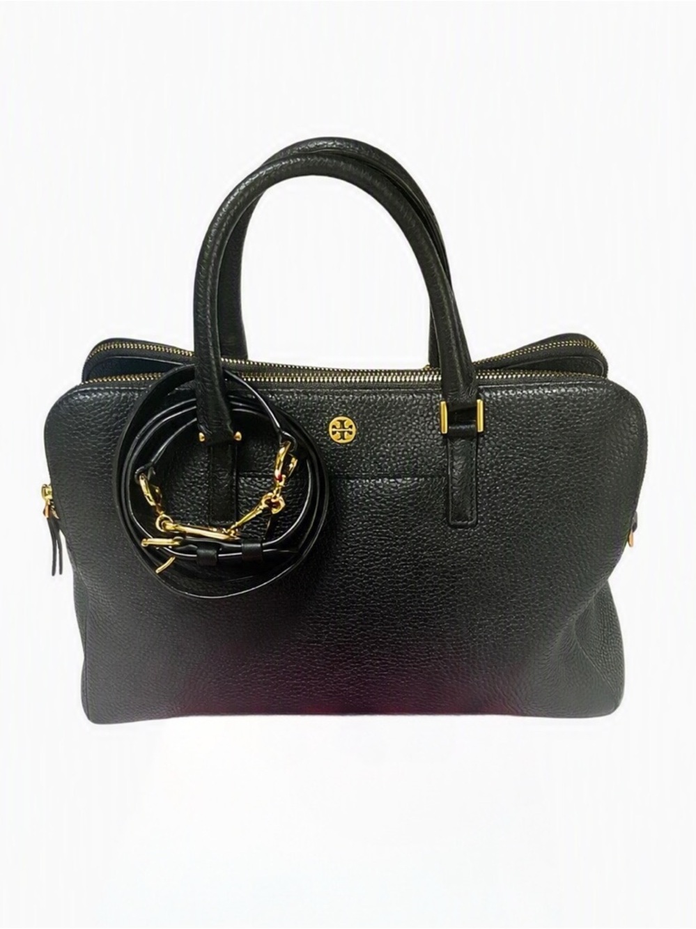 TORY BURCH Georgia Black Triple Zip Satchel Crossbody – Pristine Condition!